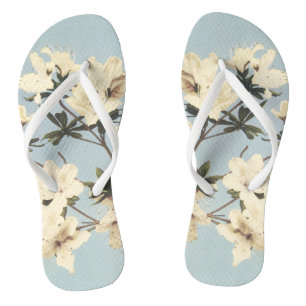 Vintage White Cream Azalea Flower Illustration Flip Flops