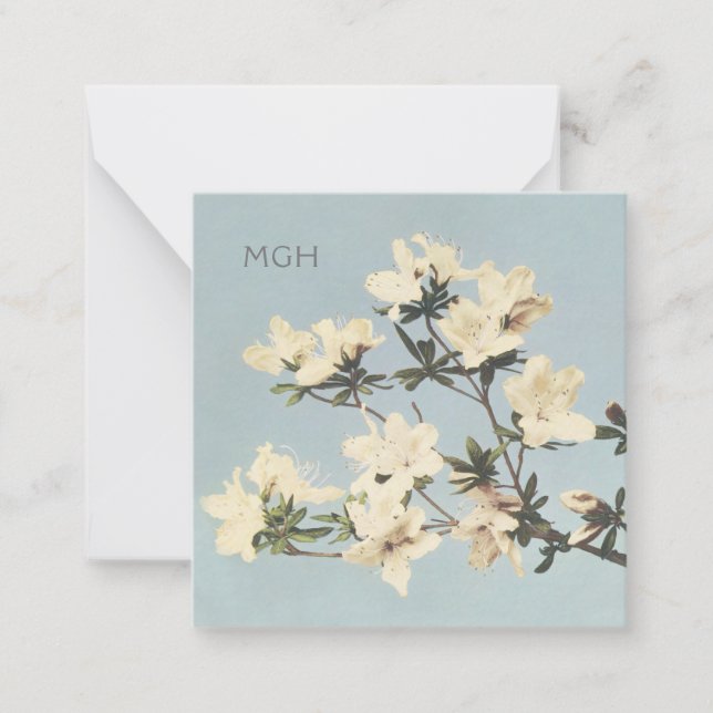 Vintage White Cream Azalea Flowers Monogram Card (Front)