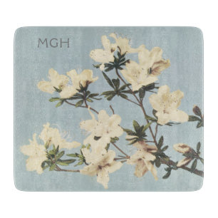 Vintage White Cream Azalea Flowers Monogram Cutting Board