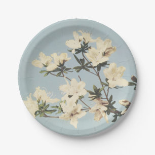 Vintage White Cream Azalea Flowers Paper Plate