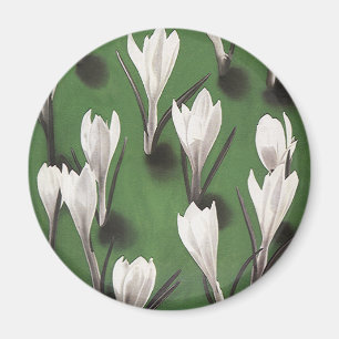 Vintage White Crocus Floral Pattern, Garden Flower Magnet