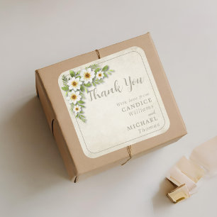 Vintage White Daisy Floral Romantic Rustic Wedding Square Sticker