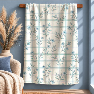 Vintage White Daisy Sage Blue Cottage Blanket