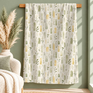 Vintage White Daisy Sage Botanical Area Rug Style Sherpa Blanket