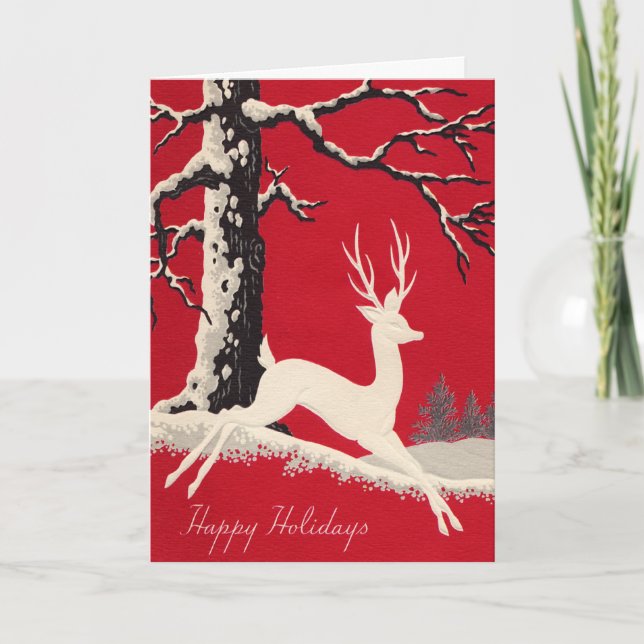 Vintage White Deer Holiday Card (Front)