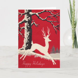 Vintage White Deer Holiday Card