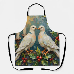 Vintage White Doves and Holly Garland Christmas Apron