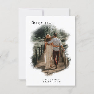 Vintage white Elegant simple with photo Wedding Thank You Card