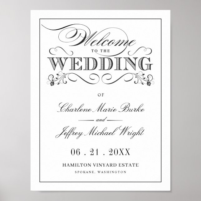 Vintage White Elegant Wedding Welcome Sign WT313 (Front)