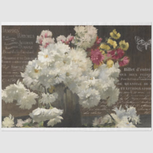 Vintage White Floral and Ephemera  Decoupage Tissue Paper