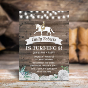 Vintage White Floral Barn Wood Horse Birthday Invitation