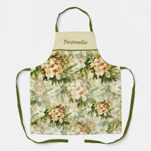 Vintage White Floral Bloom Flowers Apron