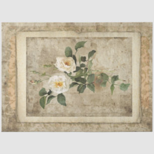 Vintage White Floral Script Ephemera Decoupage Art Tissue Paper
