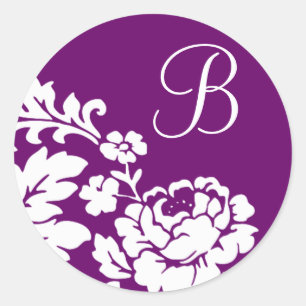 Vintage White Floral Silhouette on Lavender Classic Round Sticker
