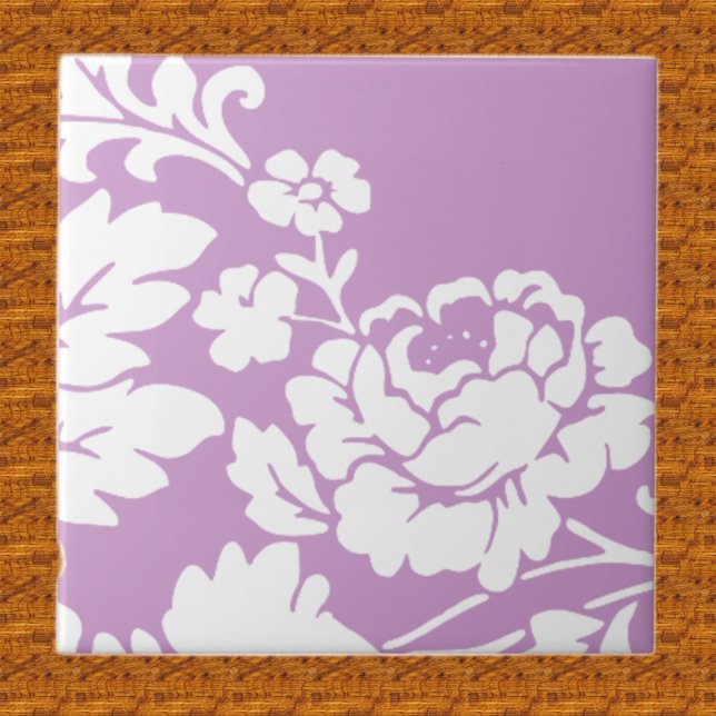 Vintage White Floral Silhouette on Lavender  Tile (Creator Uploaded)