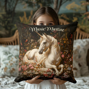 Vintage White Floral Unicorn Fantasy Woodland Cushion
