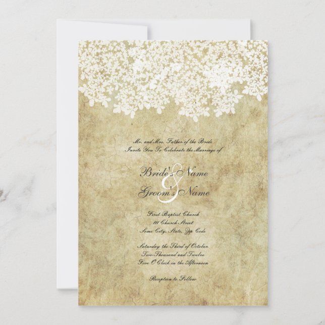 Vintage White Floral Wedding Invitations (Front)