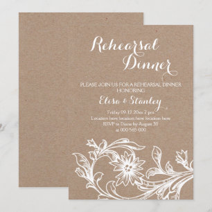 Vintage white floral wedding rehearsal dinner invitation