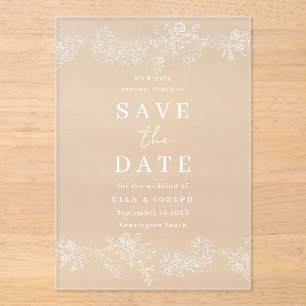 Vintage White Floral Wedding Save The Date Acrylic Invitations