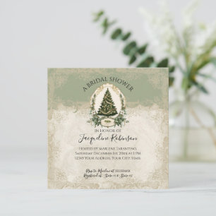 Vintage White Floral Winter Christmas Tree Elegant Invitation