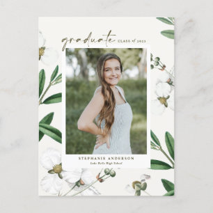 Vintage White Flowers Botanical Photo Graduation Announcement Postcard