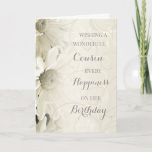 Vintage White Flowers Cousin Birthday Card