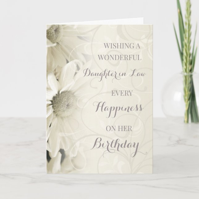 Vintage White Flowers Daughter in Law Birthday Card (Front)