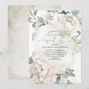 Vintage White Flowers Elegant Engagement Party Invitation