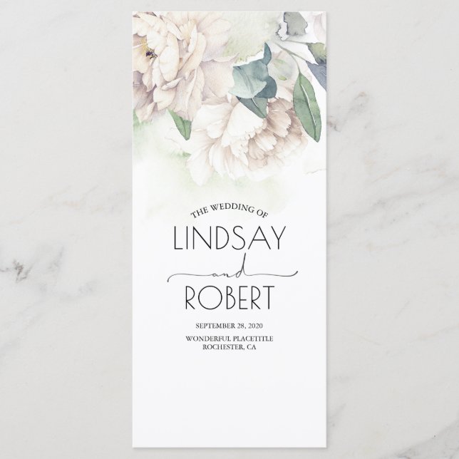 Vintage White Flowers Elegant Wedding Programs Programme (Front)
