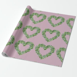 Vintage White Flowers Heart with Greenery  Wrapping Paper