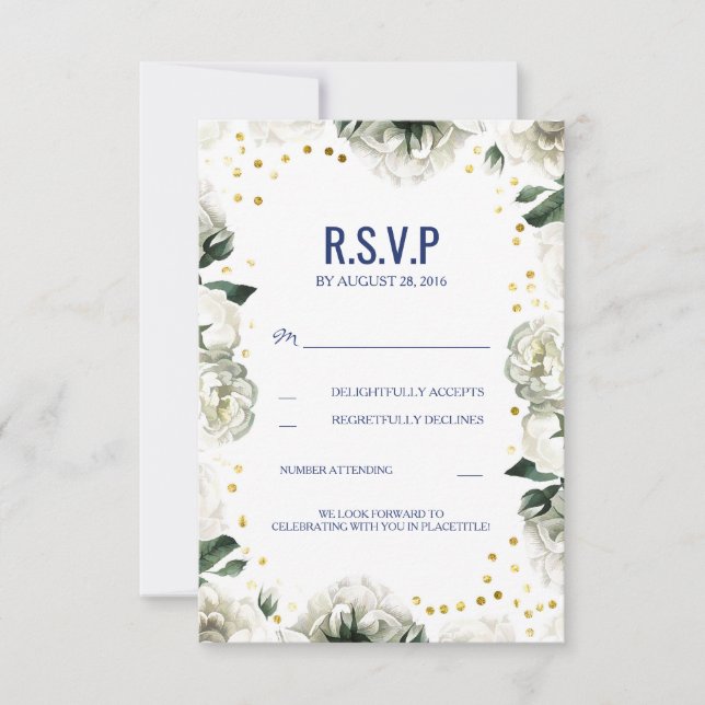 Vintage White Flowers Wedding RSVP Cards (Front)