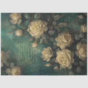 Vintage white French rose gold foil emerald green  Tissue Paper
