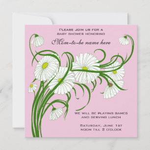 Vintage White Gerber Daisy Flower Girl Baby Shower Invitation