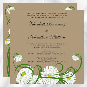 Vintage White Gerber Daisy Flowers Wedding Set Invitation