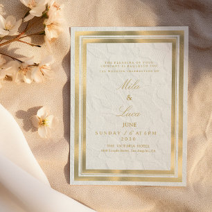 Vintage white gold french floral lace Wedding Invitation