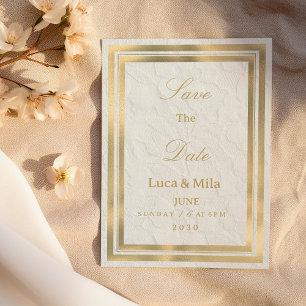 Vintage white gold french lace Save the Date  Invitation