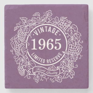 Vintage White Grapevine Wine Stamp, Add Birth Year Stone Coaster