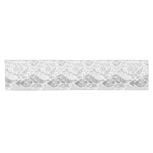 Vintage white grey floral french lace pattern short table runner