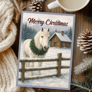 Vintage White Horse Christmas Holiday Card