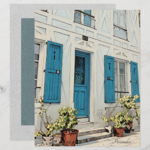 Vintage White House Plant Blue Grey ScrapbookPaper