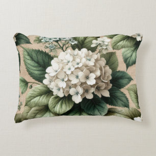 Vintage White Hydrangea Floral Accent Decorative Cushion