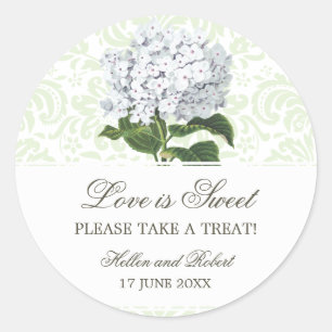 Vintage White Hydrangea Wedding Candy Buffet Classic Round Sticker