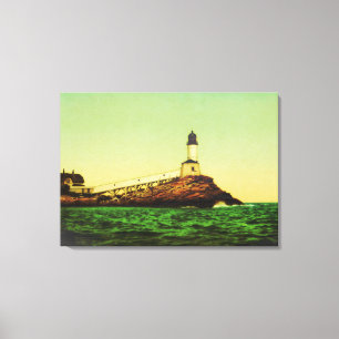 Vintage White Island Lighthouse Wrapped Canvas