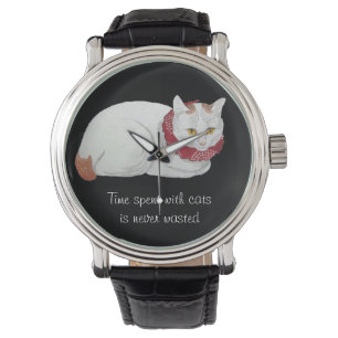 Vintage White Japanese Cat Art Quote Watch