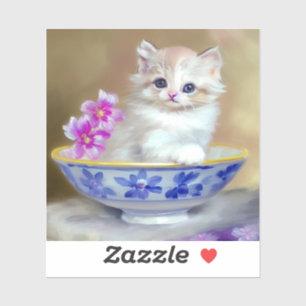 Vintage White Kitten Illustration