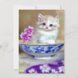 Vintage White Kitten Illustration Announcement