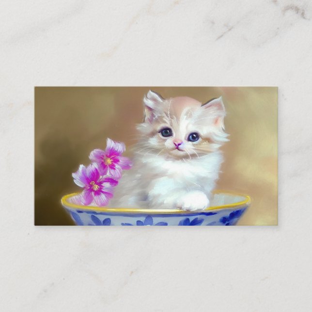 Vintage White Kitten Illustration Enclosure Card (Front)