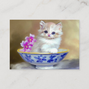 Vintage White Kitten Illustration Enclosure Card