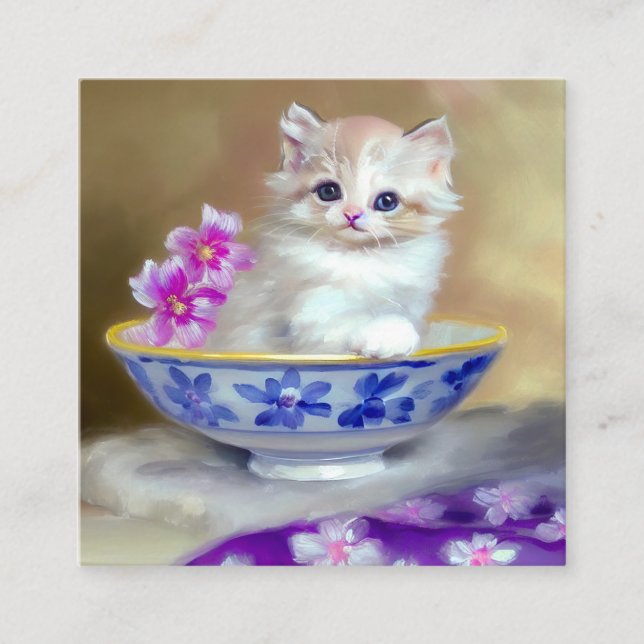 Vintage White Kitten Illustration Enclosure Card (Front)
