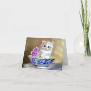 Vintage White Kitten Illustration Invitation